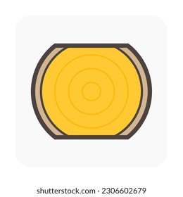 Log wood or timber vector icon in cross section view. Tree after cut, crosscut by saw, lumberjack. Material from nature. Stock for sawn to lumber, woodworking, sawmill industry, construction.
