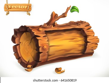 Log, wooden sign. 3d vector icon.