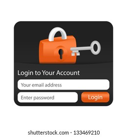 Log in to your account form for websites and applications with lock icon and grey key