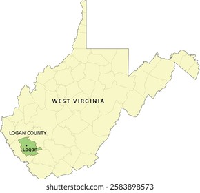 Logan County and city of Logan location on West Virginia state map