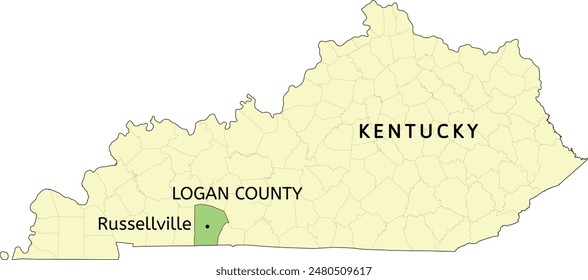 Logan County and city of Russellville location on Kentucky state map