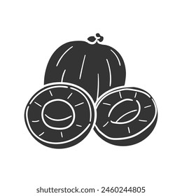 Logan Fruit Icon Silhouette Illustration. Exotic Food Vector Graphic Pictogram Symbol Clip Art. Doodle Sketch Black Sign.