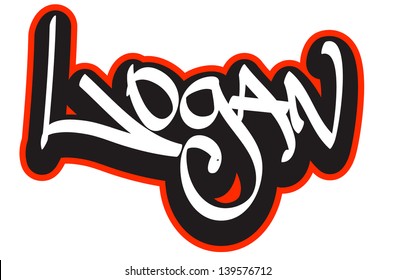 Logan graffiti font style name. Hip-hop design template for t-shirt, sticker or badge