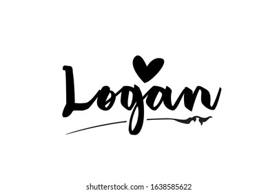 Logan name text word with love heart hand written for logo typography design template. Can be used for a business logotype