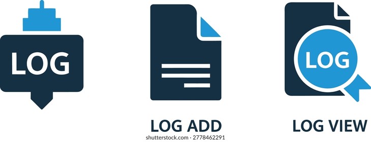 Logbook and data tracking icons with data management transfer processing analysis tracking document notebook management information database analysis recordkeeping activity
