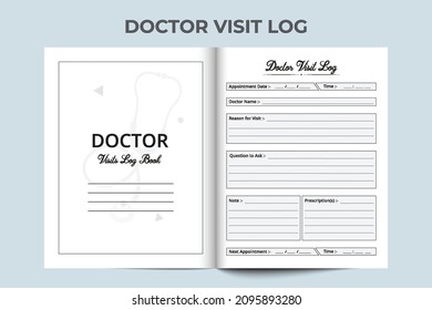 logbook. Doctor visiting logbook interior. Health Care Log Book and medical Tracker. Medical Visit Log Book. Medical notebook. Stethoscope vector.