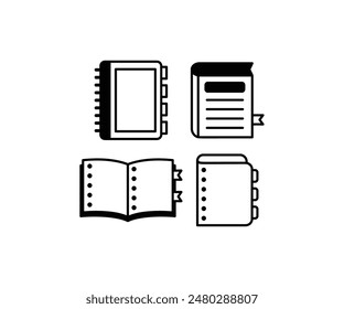 logbook notebook writing icon symbol vector design black white color illustration collection set