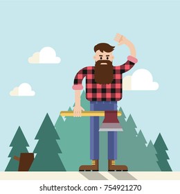 logger character, flet,  nature, ax, 
a man with a beard