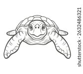 Loggerhead Sea Turtle Outline Illustration