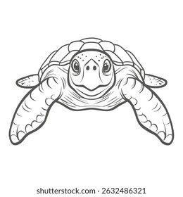 Loggerhead Sea Turtle Outline Illustration