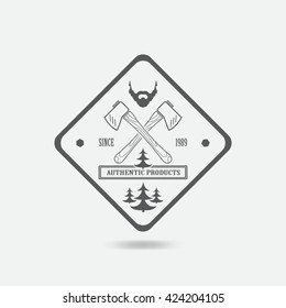 Loggers. Logging equipment, timber shop vintage logo, emblem, sign
