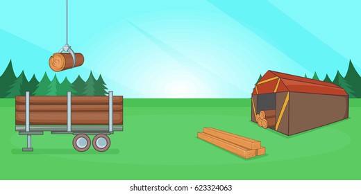 Logging banner horizontal concept. Cartoon illustration of logging banner horizontal vector for web