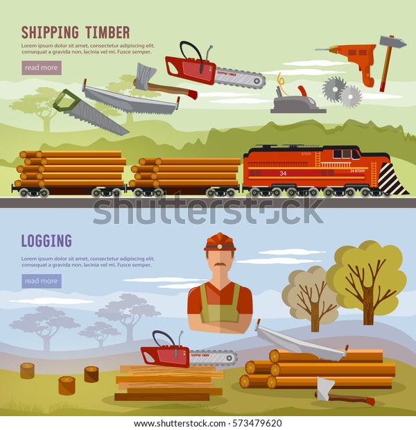 Logging Industry Banner Woodcutter Deforestation Preparation Stock