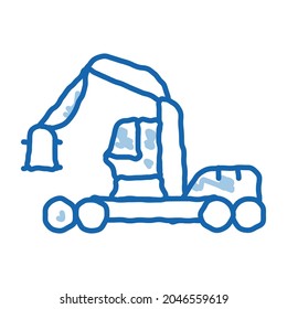 vector de icono de esbozo de máquina de la industria de registro. Señal de máquina de la industria de tala de arte de la línea de doodle azul dibujada a mano. ilustración de símbolo aislado