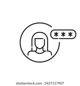 Logging into user account. Password protected female profile. Pixel perfect, editable stroke