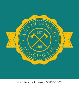 Logging, lumber company vintage logo, logotype template with lumberjacks axes, vector illustration