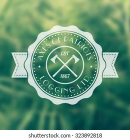 Logging, lumber company vintage white logo, logotype, sign template with lumbermans axes, vector illustration