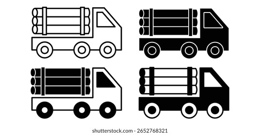 Ilustração de design de vetor de cores preto e branco de conjunto de ícones de caminhão de registro 