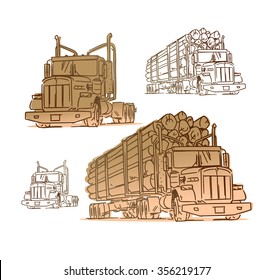 Logging Truck Isolated On White Background. Vector Illustration