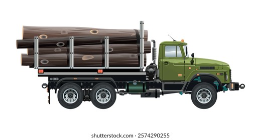 Logging Truck Loaded with Freshly Cut Logs 3D vector illustration