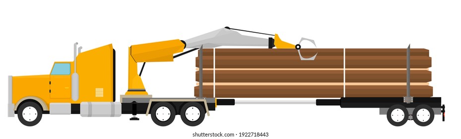 Logging truck Yellow  FullLoad wood vector 