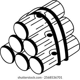 logging of the woodworking and processing isometric concept, Piles of birch logs vector outline design, firewood or crafts Symbol, forest Deforestation products Sign,Lumberyard stock illustration