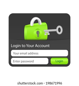 Logi n to your account form for websites and applications with lock icon and grey key