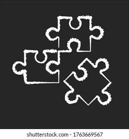 Logic chalk white icon on black background. Formal science, analytical thinking, intellectual entertainment. Scientific discipline. Jigsaw puzzle pieces Isolated vector chalkboard illustration