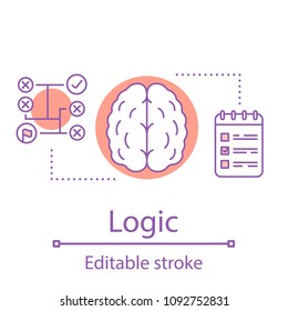 Logic concept icon. Strategic thinking idea thin line illustration. Problem solving. Vector isolated outline drawing. Editable stroke
