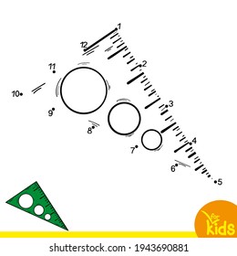 Logic educational game for children. Vector illustration. Connect the dots in order. School supplies. Ruler