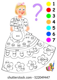 Logic exercise for children. Need to paint image in relevant color. Developing skills for counting. Vector image.