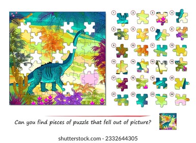 Logic game for children and adults. Can you find pieces of puzzle that fell out of picture? Page for kids brain teaser book. Task for attentiveness. Developing spatial thinking. Play online.