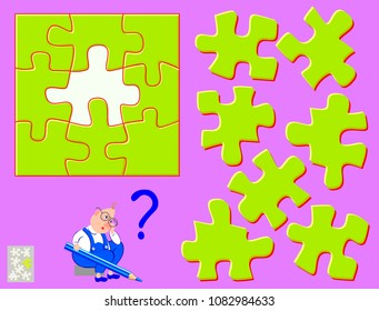 Logic game for children and adults. Find the correct part which fell out of the puzzle. Vector  cartoon image.
