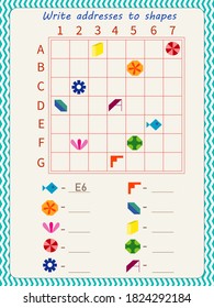 Logic game for children. Arrange addresses of shapes