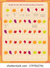 logic game for children. autumn leaves. fill in empty cells according to the pattern