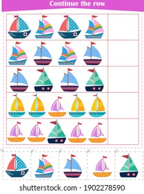 Logic game for children. Continue with the row of boats. Worksheet