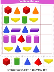  Logic game for children. Continue a series of three-dimensional geometric shapes.