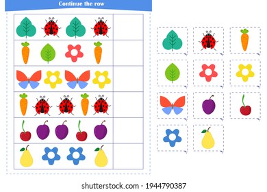 Logic game for children. Continue with a series of elements. Development of attention, memory, thinking