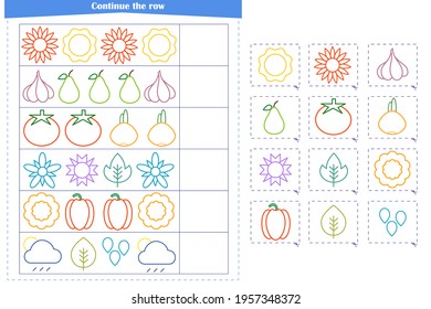 Logic game for children. Continue with a series of elements. Development of attention, memory, thinking