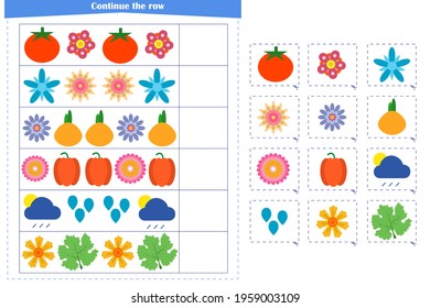 Logic game for children. Continue with a series of elements. Development of attention, memory, thinking