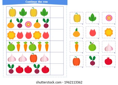 Logic game for children. Continue with a series of elements. Development of attention, memory, thinking