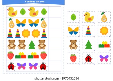 Logic game for children. Continue with a series of elements. Development of attention, memory, thinking