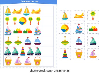 Logic game for children. Continue with a series of elements. Development of attention, memory, thinking