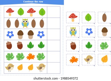 Logic game for children. Continue with a series of elements. Development of attention, memory, thinking