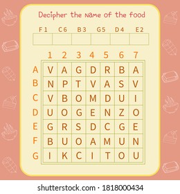  Logic game for children. Decipher the name of the food