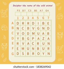 Logic game for children. Decipher the name of the wild animal