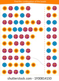 Logic game for children. Development of attention, memory and thinking. Find the correct extension of the beads