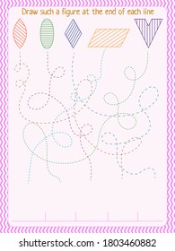 logic game for children. draw along the line and draw at the end of each the same figure