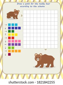 logic game for children. draw the path of the bear to mom according to the scheme