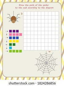 juego lógico para niños. dibujar el camino de la araña a la web de acuerdo con el diagrama
